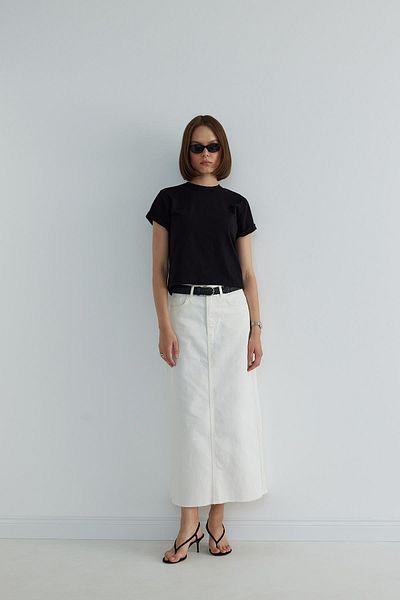 Suud Collection Ecrufarbener, langer Jeansrock
