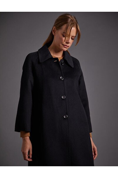 Kayra Premium μάλλινο παλτό με φαρδύ γιακά μαύρο