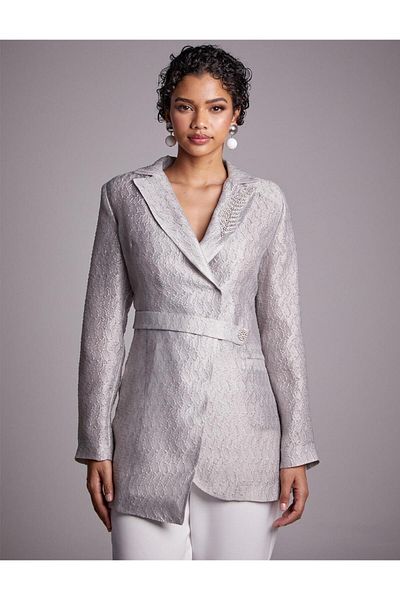 Kayra Jacquard Double Breasted Jacket Gray