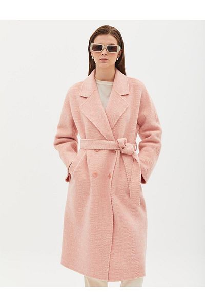 Kayra Premium Wool Men's Collar Belted Coat Powder