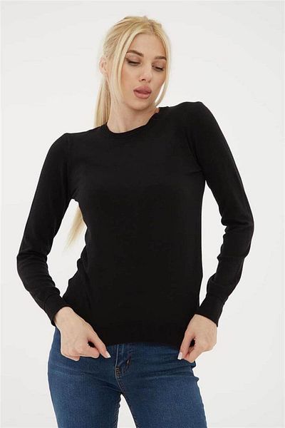 Fashion Friends Pulover negru cu gât crew