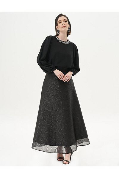 Kayra Fusta evazată Jacquard neagră