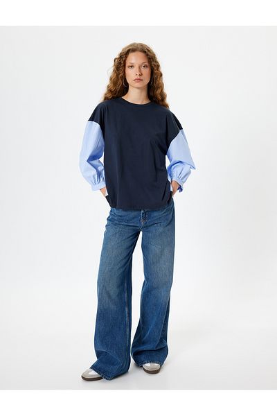 Koton Tricou cu mânecă lungă cu decolteu și detaliu din material textil