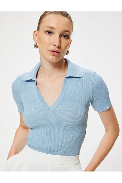 Koton New Season Shiny Polo Neck Knitwear Sweater Short Sleeve