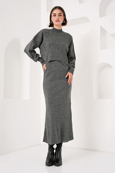 Bigdart 15894 Σετ φόρεμα και πουλόβερ σε γκρι πλεκτό