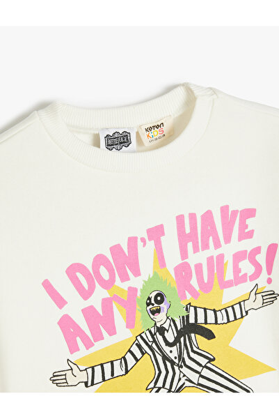 Koton Beetlejuice Sweatshirt Lisanslı Uzun Kollu Bisiklet Yaka Şardonlu