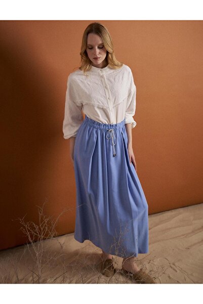Kayra Sim Bağcıklı Büzgü Etek Havacı Mavi