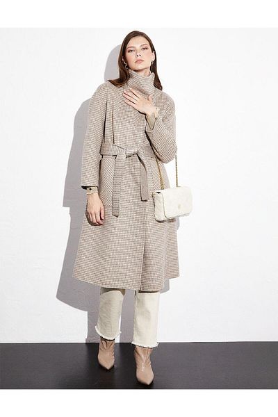 Kayra Premium Wool Double Sided Double Breasted Coat Stone