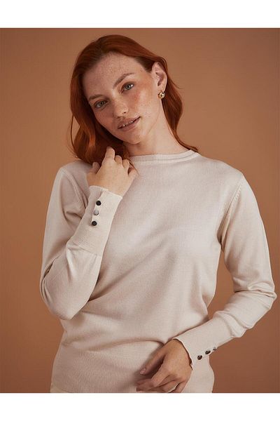 Kayra Ecru Crew Neck Knitwear Blouse