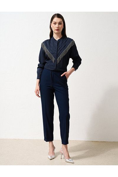 KYR Dark Navy Blue Grass Elastic Waist Trousers