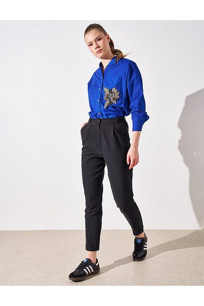 Kayra Black Double Leg - Elastic Waist Trousers
