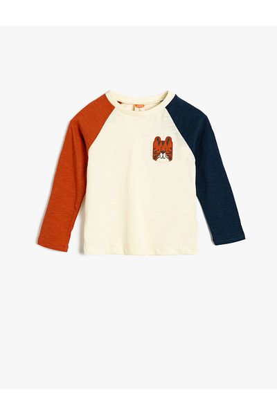 Koton Long Sleeve Crew Neck - Color Block Cotton T-Shirt