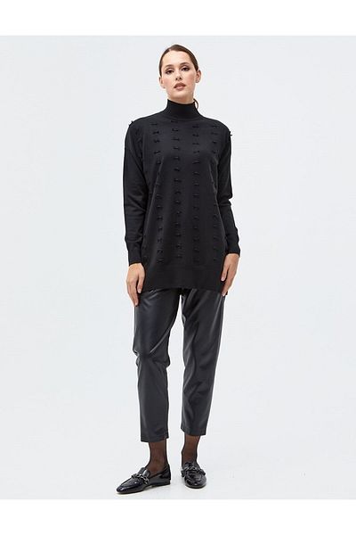 Kayra Decorative Tassel Knitwear Tunic Black