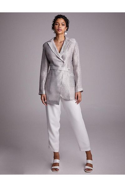 Kayra Jacquard Double Breasted Jacket Gray