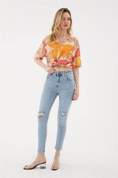 Fashion Friends Pantaloni din denim cu detaliu rupt A.albastru