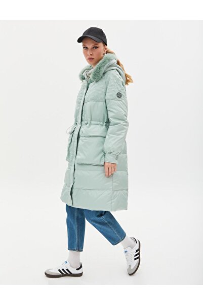 Kayra Faux Fur Fabric Garnished Goose Feather Coat Mint