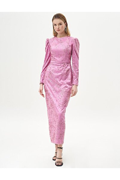 Kayra FishFormStone Embroidered Dried Rose Evening Dress