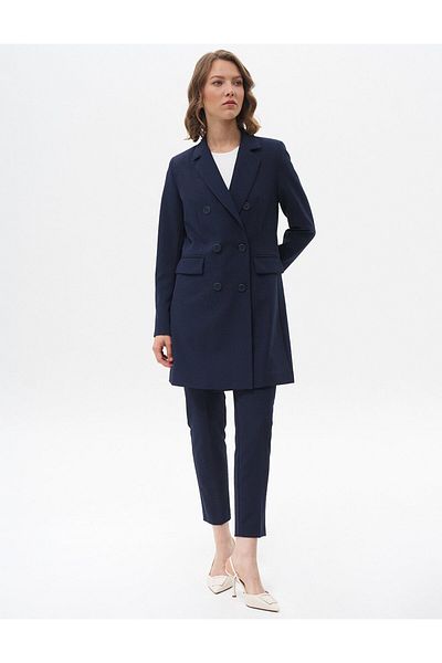 Kayra Navy Blue Carrot Cut Basic Trousers