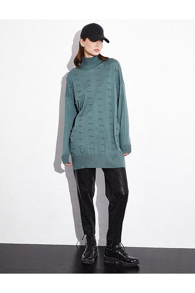 Kayra Decorative Tasseled Knitwear Tunic Mold Green