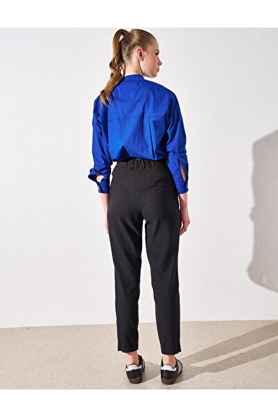 Kayra Black Double Leg - Elastic Waist Trousers