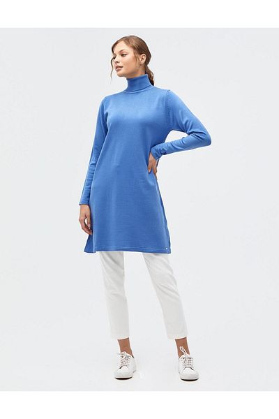 Kayra Light Blue Turtleneck Knitwear Tunic