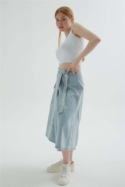 Fashion Friends Fusta de blugi Wrap cu buzunar cargo albastru