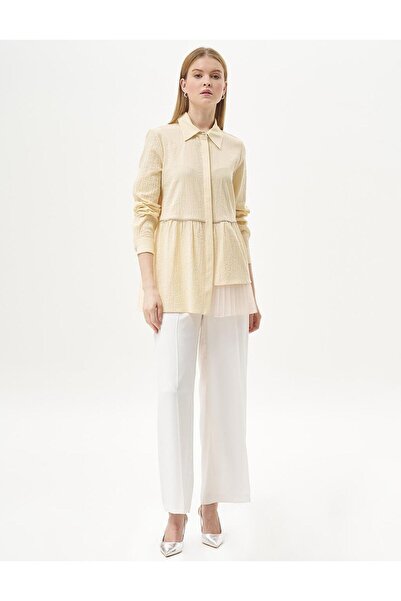 Kayra Light Yellow Wafer Blouse - Stone Detailed