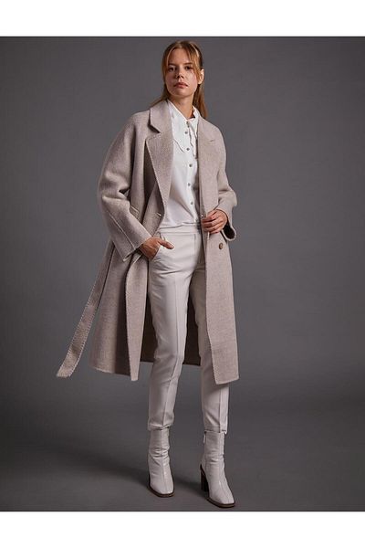 Kayra Premium Wool Men's Collar Belted Coat Mink