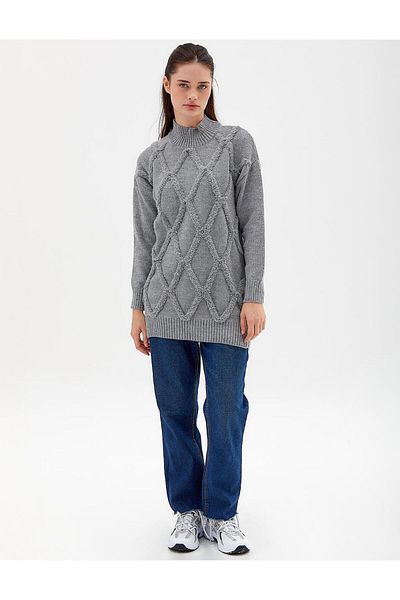 Kayra Stone Beaded Knitwear Tunic Gray