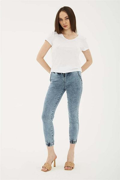 Fashion Friends Elastic Waist and Leg Denim Trousers - A.Blue