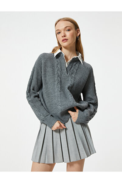 Koton Guler cămașă Tricoturi Pulover Tricotat Texturat Mânecă lungă