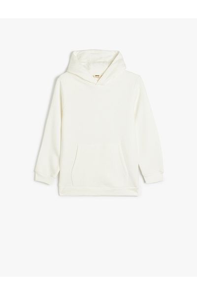 Koton Basic Hooded Kangaroo Pocket Long Sleeve Raster Sweatshirt