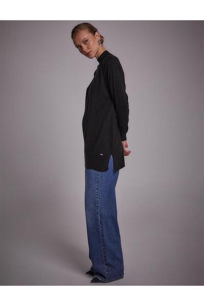 Kayra Black Knitwear Tunic - Half Turtleneck