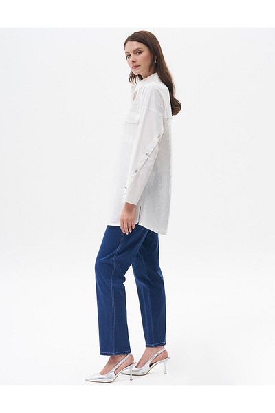 Kayra Poplin Tunic - Ecru Color with Sleeve Detail