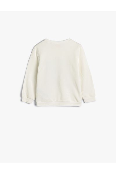 Koton Teddy Bear Printed Cotton Long Sleeve Sweatshirt - Crew Neck Raised