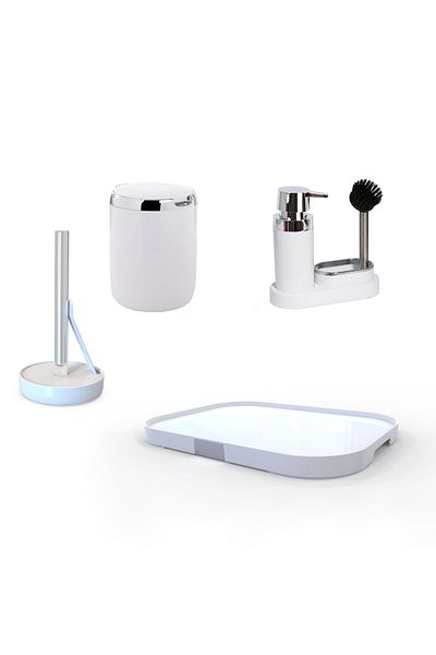 Prima Nova Kitchen Liquid Soap Dispenser Dustbin Paper Towel Tray White Pollen