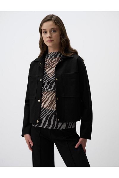 Jimmy Key Black Snap Detailed Straight Cut Knitted Jacket