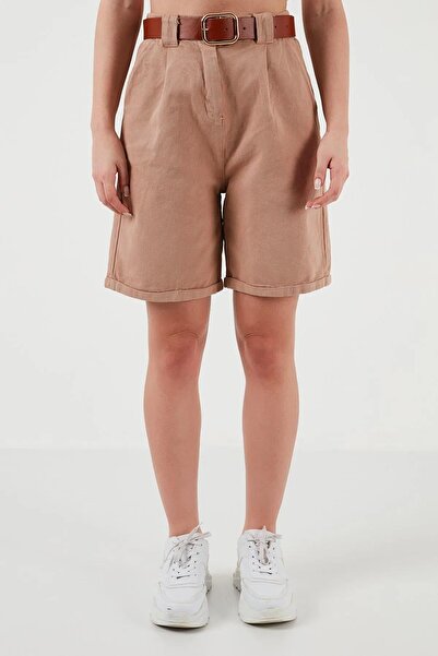 Fashion Friends Ψηλόμεσο βαμβακερό σορτς Gabardine - Camel