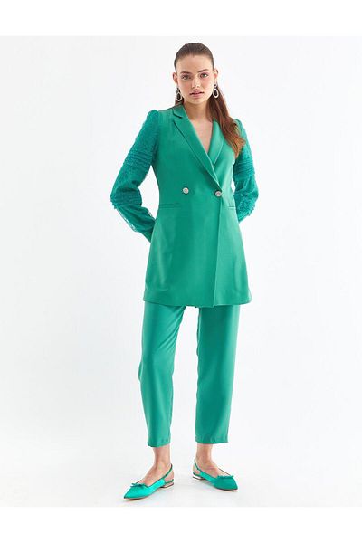 Kayra lake Green Tulle Coated Suit Set