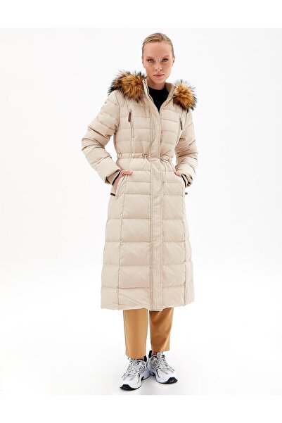 Kayra Goose Feather Filled Long Coat Cream