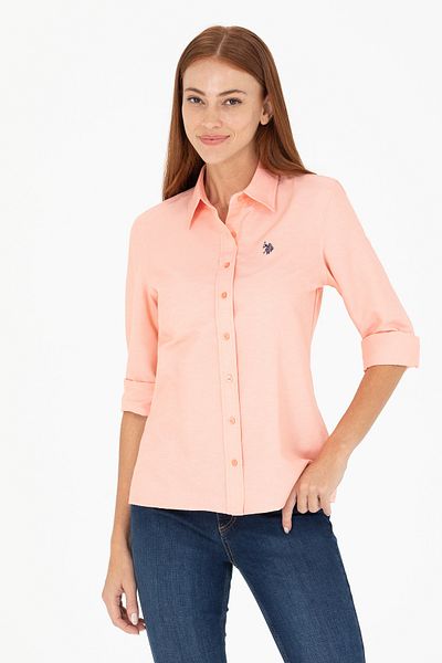 U.S. Polo Assn. Cămașă de bază cu mânecă lungă Salmon pentru femei 50266361 -VR047
