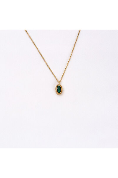 FasekGold Gümüş Kolye - 0.50CT Zümrüt(Yeşim Taşı)Minimal Tasarım 925 Ayar Gümüş Doğal Taşlı Kolye-Zümrüt Kolye