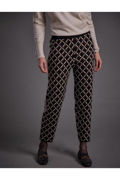 Kayra Baklava Pattern Knitwear Trousers Black