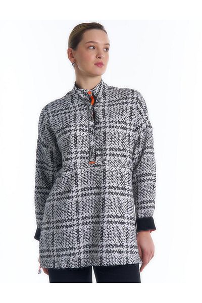Kayra Hanorac negru Hidden Half Placket