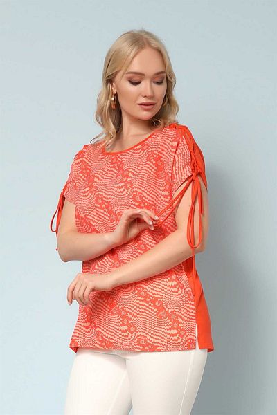 Two Mail Orange Shoulder Lace up Blouse