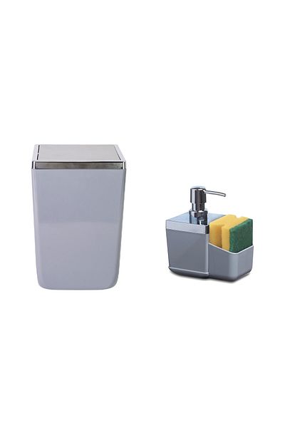 Prima Nova Gray Tuscan Kitchen Set - Liquid Soap Dispenser and Trash Can