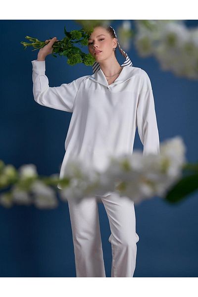 Kayra Embroidered Wide Collar Tunic Ecru