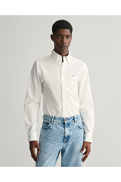 Gant Erkek Beyaz Slim Fit Düğmeli Yaka Gömlek