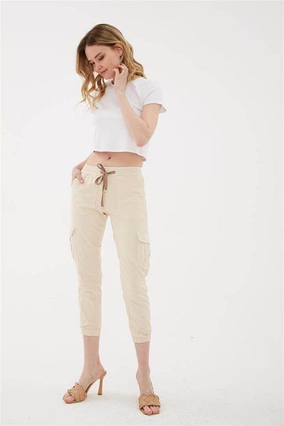 Fashion Friends Cargo Pocket Jogger Pants Beige / Beige