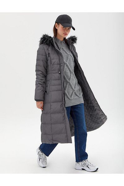 Kayra Goose Feather Filled Long Coat Smoked